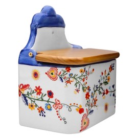 Portuguese Pottery Alcobaça Ceramic Salt Cellar with Lid Floral Made in Portugal