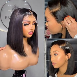 Lace Front Bob Wigs Human Hair 13X4 HD Lace Glueless Bob Wig Human Hair Short Shouder Straight Wave Bob Wigs For Black Women Pre Plucked With Baby Hair Middle Part 180% Density 8 Inch