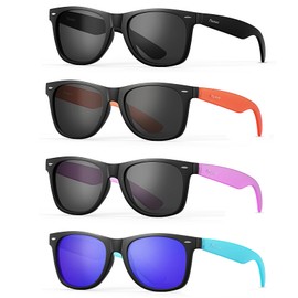 Pluxmooc 4 Pack Polarized Sunglasses Bulk, Translucent Colorful Neon 80's Retro Stylish Sun Glasses, Unisex Classic Sades for Adult Men Women UV Protection