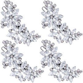 Alpinleux 4 Pcs Crystal Flower Bridal Hair Clips, Silver Rhinestone Hair Clip, Crystals Hair Pins, Elegant Hair Accessories for Women, Brides, Wedding, Party