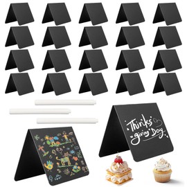 Gykutix Pack of 20 Chalkboards, Small PVC Chalkboards, V Shape Buffet Signs, Price Tags, Stand with 3 Chalk Pens for Place Cards, Kitchen Notes, Wedding, Party, Cafe, Bakery