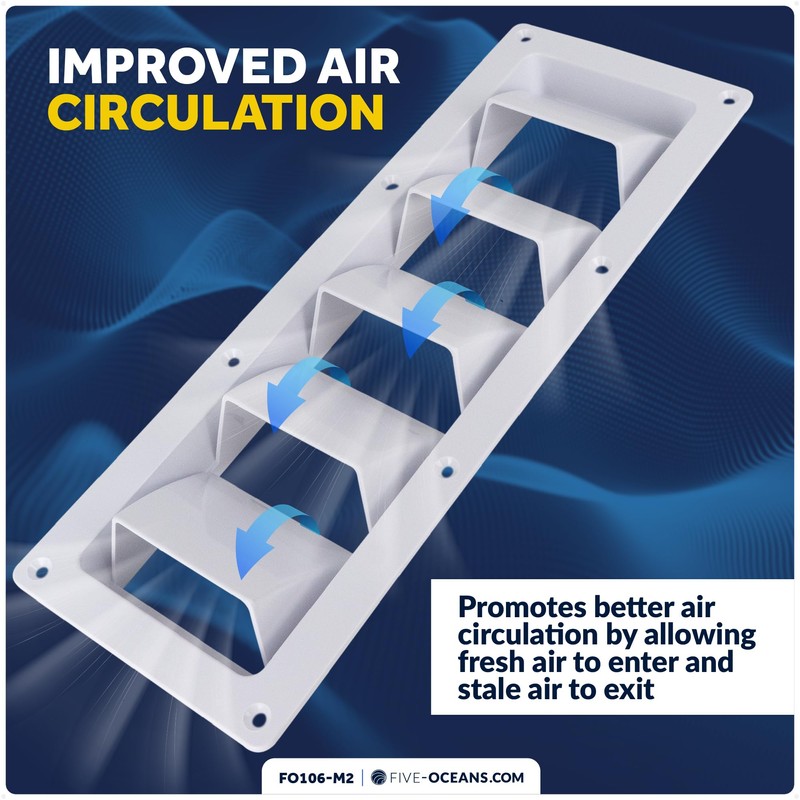 Five Oceans 5-Slotted Louvered Ventilators, 13-1/4-Inch x 4-3/4-Inch, White ABS
