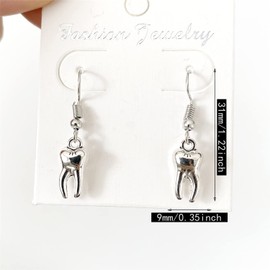 SLSF Charm Cute 3D Vintage Silver Teeth Dangle Drop Earrings for Women Dental Hygienist Dental Student Dentist Dental Assistant Jewelry Gift (Silver)