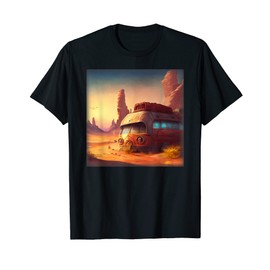 Broken Down Hippy Bus Stranded At A Fantasy Desert Oasis T-Shirt