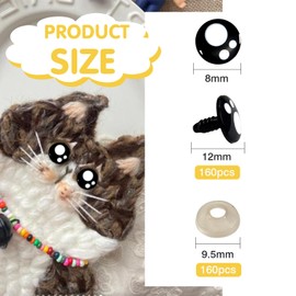 TOAOB 320pcs Plastic Safety Eyes with Washers Black Craft Eyes 8mm Stuffed Animals Eyes Oval Craft Doll Eyes for DIY Amigurumis Crochet Animals Bears Making