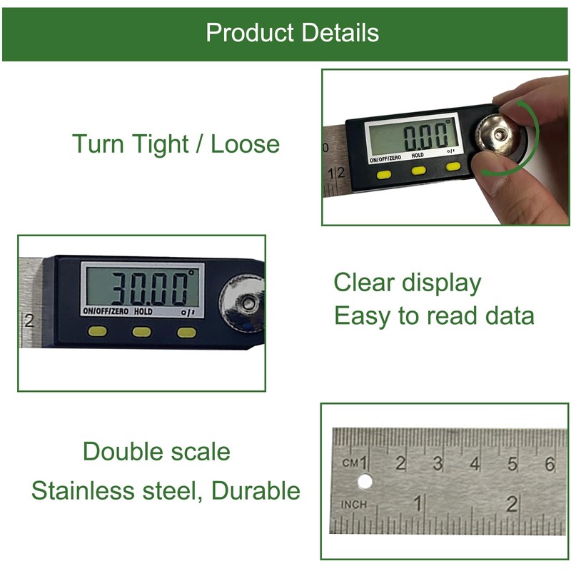 12 Inch Digital Angle Finder, JYEASTZ Stainless Steel Digital Protractor