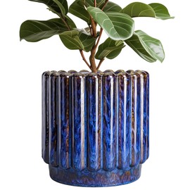 Ceramicfor 12 Inch Pots for Plants - Ceramic Planter Indoor Outdoor, Large Ceramic Flower Pots with Drainage Hole, Fluted Modern Round Planter, Living Room Home Decor, Gifts for Plant Lovers, Blue