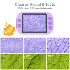 Microscope for Kids - Digital Microscope with 2.8 Inch Screen for Girls Boys Birthday Gifts - 300x Zoom Mini Kids Microscope Camera Science Kits for Kids, STEM Kit Toys for Age 5-7 8-12 (Purple)