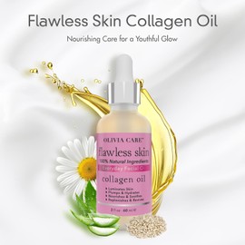 Olivia Care Flawless Essential Facial Oil 100% Natural. Nourishing, Plump, Reviving, Hydrating, Calming & Soothing. Stabilize & Retain Moisture - For All Skin Types - 2 fl oz (Collagen)