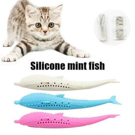 Arinda Silicone Fish Shape Cat Toothbrush Teething Toy with Catnip Pet Toys