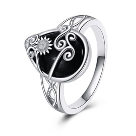 ONEFINITY Celtic Filigree Sunflower Rings Sterling Silver Black Onyx Sunflower Ring Black Onyx Jewellery Gifts For Women Men