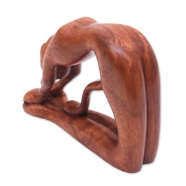 NOVICA Brown Wood Cat Sculpture, Ustrasana Kitty'