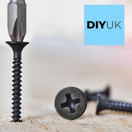 DIYUK Premium Black Wood Screws Length: 35mm (Pack of: 50) Phosphate Coated Coarse Thread Self-Tapping Drywall, and Plasterboard Fixings
