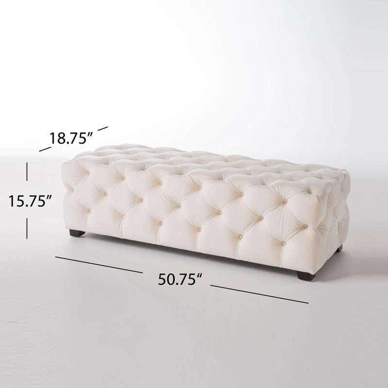 Christopher Knight Home Morris Fully Tufted Rectangular Ottoman, Ivory