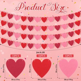 4Pcs Red Felt Heart Garland for Valentines Day Decor Valentines Day Decoration Red Heart Garland Heart Valentines Day Decor Hanging Heart Decorations Valentines Day Accessories for Valentine's Day
