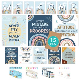 Decorably 15 Boho Classroom Decor, Welcome Posters for Classroom Posters High School, Welcome Poster for Classroom, Boho Rainbow Classroom Decor for Teachers Classroom Welcome Sign for Classroom Decor