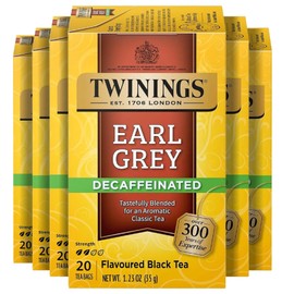 Twinings Decaffeinated Earl Grey Black Tea Individually Wrapped Bags, 20 Count (Pack of 6), Flavoured with Citrus and Bergamot, Enjoy Hot or Iced, 120 Teabags