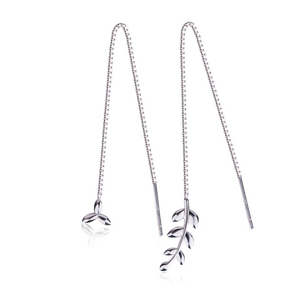 Handmade Silver Tone Olive Clover Leaf Threader Dangle Drop Earrings