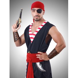 Bencailor 4 Pcs Pirate Costume Men Women Pirate Bandana Sash Belt Hat Accessories Cosplay Masquerade(Medium,Brown, Red)