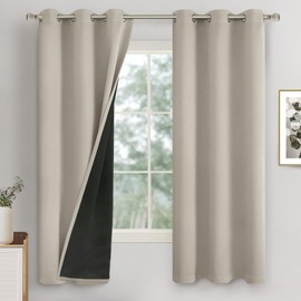 QUEMAS 100% Blackout Curtains for Bedroom 2 Panels Set, Thermal Insulated Sun Blocking 63 Inch Length Soundproof Grommet Heavy Window Curtains with Thick Liner, Each 42 Inch Wide, Cashmere