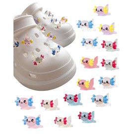 tikono Axolotl Shoe Charms Glow in the Dark Mini Animal Ornaments Resin Unique Ajolote Figurines for Clog Enthusiasts, 16 Pieces Set, One Size Fits All, Acrylonitrile Butadiene Styrene