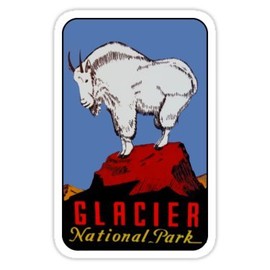 Mountain Goat at Glacier National Park Vintage Travel Decal - Sticker Graphic - Auto, Wall, Laptop, Cell, Truck Sticker for Windows, Cars, Trucks