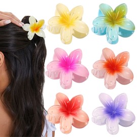 Hawaiian Flower Hair Clips 6 Pcs Large Cute Plumeria Claw Clips for Women, Non-Slip Strong Hold Big Hair Clamps for Thick Hair and Thin Hair