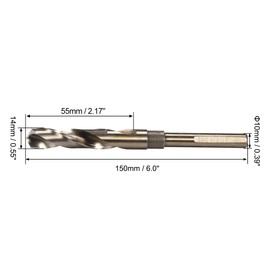 sourcing map Reduced Shank Twist Drill Bits 14mm Black Nitride & Gold Titanium Coated High Speed Steel 6542 with 10mm Shank for Stainless Steel Alloy Metal Plastic Wood