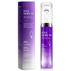 Sérum En Roll-On Para El Contorno De Ojos - Crema Para Ojeras, Bolsas Y Líneas De Expresión Con 8% De Cafeína Y 8% De Retinol. Reduce Ojeras, Bolsas Y Arrugas. Incluye Sérum De Ácido Hialurón