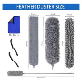 Muxun 7 Pcs Microfiber Feather Duster with 100-inch Telescopic Extendable Pole, Washable and Reusable Cobweb Duster Kit, Dusters for Cleaning High Ceiling,Fan,Furniture,Blinds