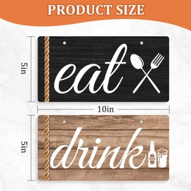 3 PCS Kitchen Signs for Wall Rustic Kitchen Decor Signs Dining Room Wall Decor Eat Drink Love Sign with Hanging Hole for Home Dining Living Room Bar Cafe Decoration 10x5 Inches PVC Hanging Plaque