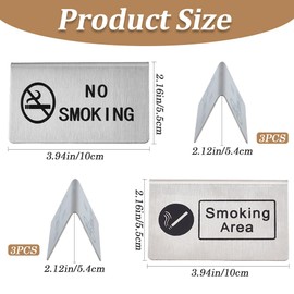 CRASPIRE 6Pcs 2 Styles No Smoking Table Sign Smoking Area Table Sign Stainless Steel Metal Warning Non Smoking Desk Logo Display Signs for Hotel Hospitals Restaurant Office Clubs Room Business