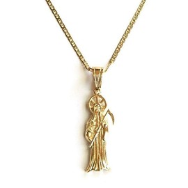 Yonune 18K GOLD PLATED GRIM REAPER NECKLACE 20" LONG / 18K BANO DE ORO CADENA DE LA SANTA MUERTE 20" LARGO-P77