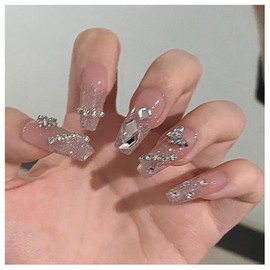 SEMTIM Nail Tips, 24 Pieces, 3D, Medium, Short, Round False Nails, Medium Long Nail Tip, Popular, Japanese Style, Cute, Simple, Fashionable, Coming of Age Ceremonies, School Entrance Ceremonies,