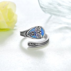 Daixiya Dragonfly Spoon Rings For Women 925 Sterling Silver Adjustable Opal Thumb Rings Vintage Jewelry Gifts For Women