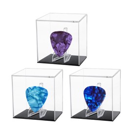 Klmnop 3 Pcs Acrylic Guitar Pick Display Box, Clear DustProof Guitar Pick Holder with Base and Stand for Any Collectible Pick Decoration(Clear)