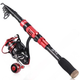 Sougayilang Fishing Rod and Reel Combos, Telescopic Fishing Pole with 12+1BB Spinning Reel for Travel Saltwater Freshwater Fishing-2.1M Rod with 2000 Reel