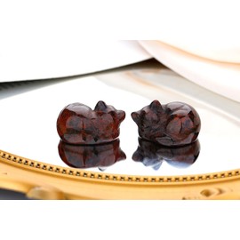 XIANNVXI Cats Red Obsidian Crystals Cat Figurine Kawaii Cat Sleeping Cat Polishing Healing Stone Cats Birthday Gift Cat Lover Cute Room Desk Decor