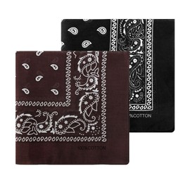 2 Pcs Bandana Black Brown, 100% Cotton Paisley Bandana Bandanas For Men Women, Large Cowboy Bandana Headband Handkerchief,Vintage Square Head Scarf