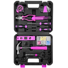 SOLUDE Pink Tool Set,102-Piece Home Pink Tool Kit for Women with Storage Case, Basic Household Tool Set for Apartment,Office,College Dorm & DIY Projects