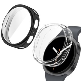 QWYJ Funda para Samsung Galaxy Watch 8 40mm Case Protector de Pantalla, Marco Resistente Rasguños Suave Ligero Shockproof (2 Unidades)(Negro+Transparente)