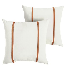 Sorra Home x Sunbrella - Indoor/Outdoor Square Pillows (Set of 2), Canvas Natural Ivory & Rust Orange