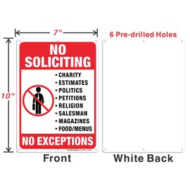 No Soliciting Sign for House, No Exception Metal Reflective Warning Sign 2 Pack, Sturdy 10 X 7 Rust Free .040 Aluminum Sign Indoor & Outdoor Use for Business, UV Protected & Waterproof, Easy To Mount