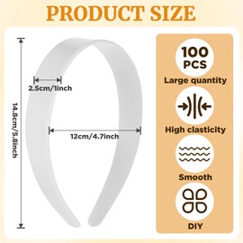 100 Pcs White Plastic Headbands Bulk, 1 Inch Wide No Teeth Plain DIY Hair Bands for Girls & Women, Hair Band Accessories (White,1 Inch Wide)