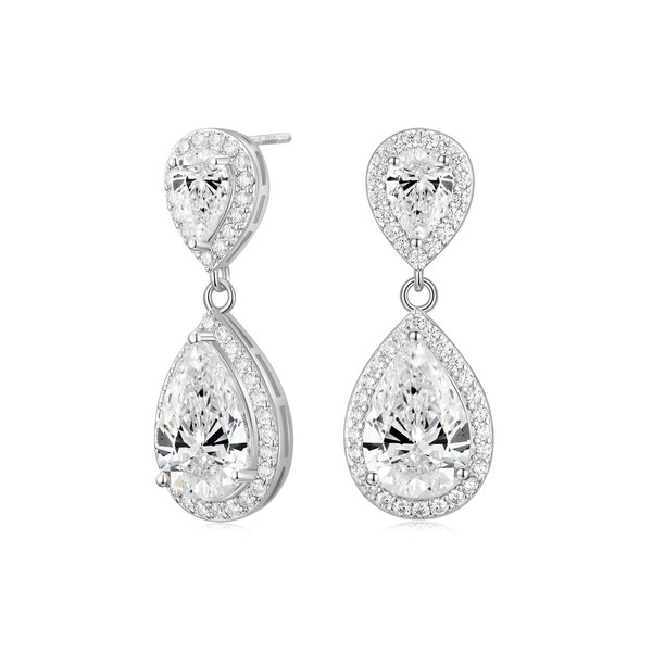 EAMTI Silver Dangle Earrings for Women Cubic Zirconia Teardrop Bridal