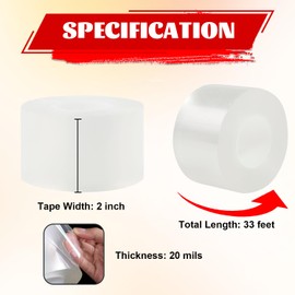Sunroda Window Sealing Tape 2 Inch x 33 Ft Transparent Insulation Waterproof Nano Draft Isolation Tape for Window and Bathroom Shower Glass Side Gaps
