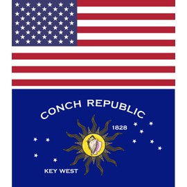 PREMIUM COMBINATION PACKAGE OF ONE Single-Sided 3'x5' Embroidered Conch Republic 100% Nylon Flag from Key West Florida AND ONE Single-Sided 100% Nylon 4 ft. x 6 ft. Single-Sided Embroidered USA Stars and Stripes 100% Nylon Flag.