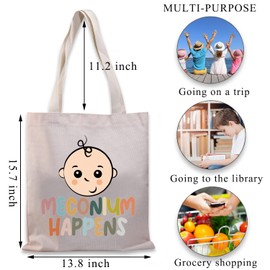 PLITI Midwife Tote Bag Funny NICU Nurse Canvas Handbag Labor And Delivery Nurse Gift Meconium Happens L And D Pun Gift (L&D happens TGU)