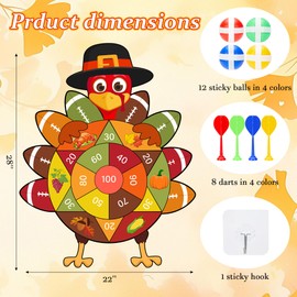 Bafeil Fall Festival Games Large 28 x 22in Thanksgiving Dart Board for Family, Turkey Dart Board with 12 Sticky Balls and 8 Darts, Thanksgiving Activities Games Toys Party Favors Gifts Indoor Outdoor