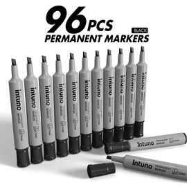 INTUNO Permanent Markers, 96 Count Black, Chisel tip, Oil-Based Permanent Markers, Waterproof and Fade-Resistant, for Paper, Wood, Metal, Glass and More